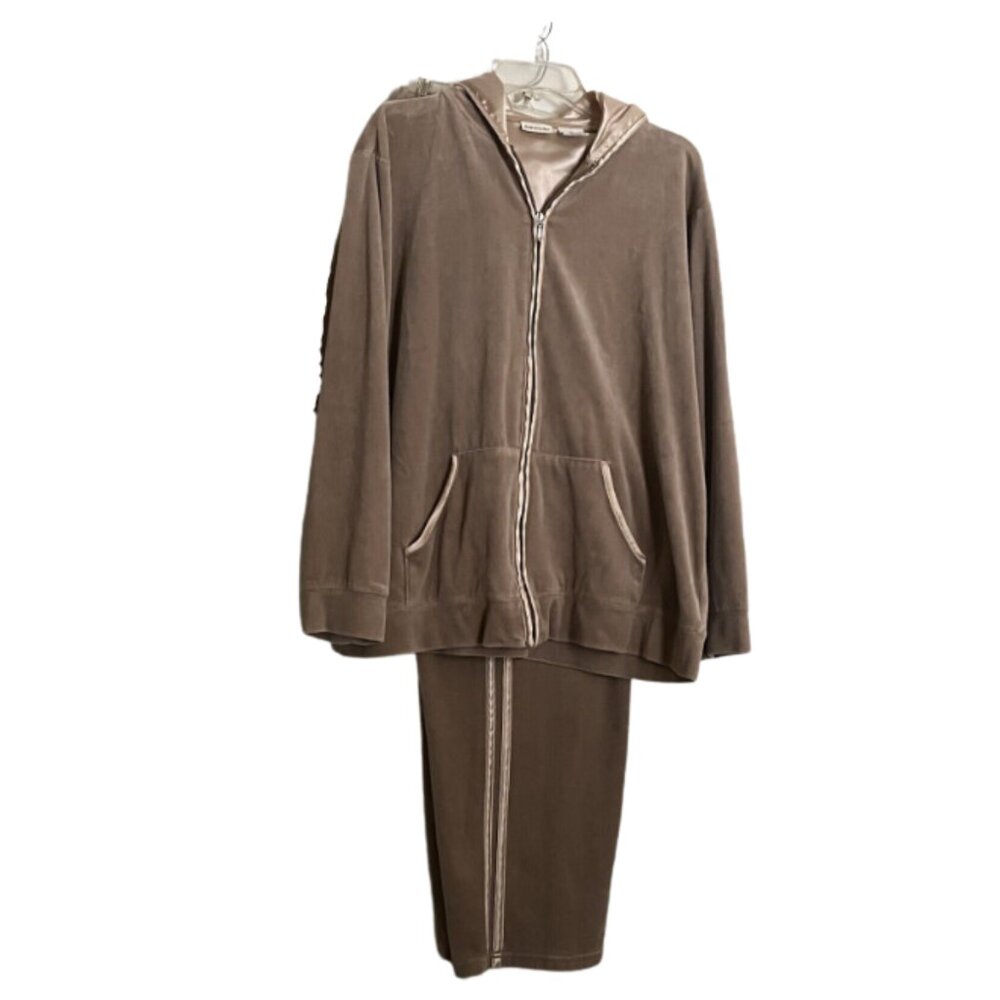 Y2K SJBay Woman Hoodie Velour SweatSuit 1X Mauve Satin Lined Hood and Accents
